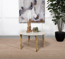 Aldis Round Marble Top Coffee Table White and Natural - NY Furniture Direct (NY)