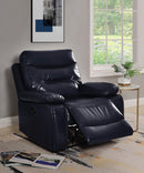 Aashi Navy Leather-Gel Match Recliner (Motion) - NY Furniture Direct (NY)