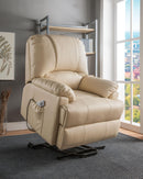Ixora Beige PU Recliner w/Power Lift & Massage - NY Furniture Direct (NY)