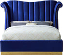 Flora Navy Velvet Queen Bed (3 Boxes) - NY Furniture Direct (NY)