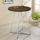 Burkhart Sled Base Round Bar Table Brown Oak and Chrome - NY Furniture Direct (NY)