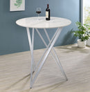 Bexter Faux Marble Round Top Bar Table White and Chrome - NY Furniture Direct (NY)