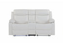 U6026 Blanche White Console Reclining Loveseat with LED and Speaker