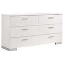 Felicity 6-drawer Dresser Glossy White - NY Furniture Direct (NY)