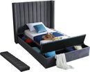 Kiki Grey Velvet Twin Bed (3 Boxes)