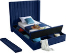 Kiki Navy Velvet Twin Bed (3 Boxes)