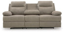 Side-Swipe Reclining Sofa with Drop Down Table