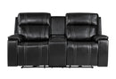 U8880 Black Leather Power Console Reclining Loveseat with Cooler