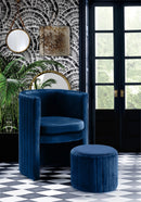 Selena Navy Velvet Accent Chair and Ottoman Set
