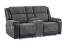 U5915 Grey/Black Console Rec Loveseat W/Immersive Sound & Blue LED