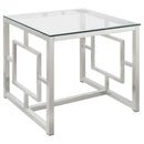 Merced Square Tempered Glass Top End Table Nickel - NY Furniture Direct (NY)