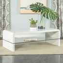 Airell Rectangular Coffee Table with Glass Shelf White High Gloss - NY Furniture Direct (NY)