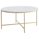 Ellison Round X-cross Coffee Table White and Gold - NY Furniture Direct (NY)