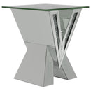 Taffeta V-shaped End Table with Glass Top Silver - NY Furniture Direct (NY)