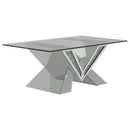 Taffeta V-shaped Coffee Table with Glass Top Silver - NY Furniture Direct (NY)