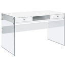 Dobrev 2-drawer Writing Desk Glossy White and Clear - NY Furniture Direct (NY)