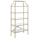Serena 5-tier Tempered Glass Shelves Bookcase Matte Gold - NY Furniture Direct (NY)