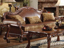 Dresden Brown PU & Chenille, Cherry Oak Sofa w/3 Pillows - NY Furniture Direct (NY)