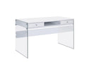 Dobrev 2-drawer Writing Desk Glossy White and Clear - NY Furniture Direct (NY)