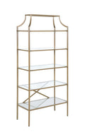 Serena 5-tier Tempered Glass Shelves Bookcase Matte Gold - NY Furniture Direct (NY)