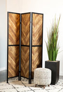 Marlene Herringbone Pattern 3-panel Screen Rustic Tobacco and Black - NY Furniture Direct (NY)