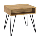 Fanning Square End Table with Open Compartment Golden Oak and Black - NY Furniture Direct (NY)