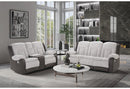 U4377 GREY/BROWN RECLINING SOFA WITH DROP DOWN TABLE/CONSOLE RECLINING LOVESEAT