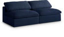 Serene Navy Linen Fabric Deluxe Cloud Modular Armless Sofa - NY Furniture Direct (NY)