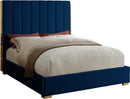 Becca Navy Velvet Queen Bed - NY Furniture Direct (NY)