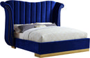 Flora Navy Velvet Queen Bed (3 Boxes) - NY Furniture Direct (NY)