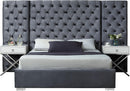 Grande Grey Velvet Queen Bed (3 Boxes)