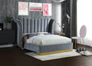 Flora Grey Velvet Queen Bed (3 Boxes)