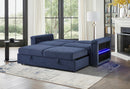 U0211 Navy Pull Out Sofa Bed with LED Acrylic Shelves and Speakers