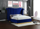 Flora Navy Velvet Queen Bed (3 Boxes)
