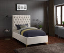 Cruz Cream Velvet Twin Bed