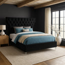 Kira Black Velvet Queen Bed