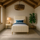Zara Cream Velvet Twin Bed (3 Boxes)