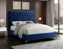Cruz Navy Velvet Queen Bed