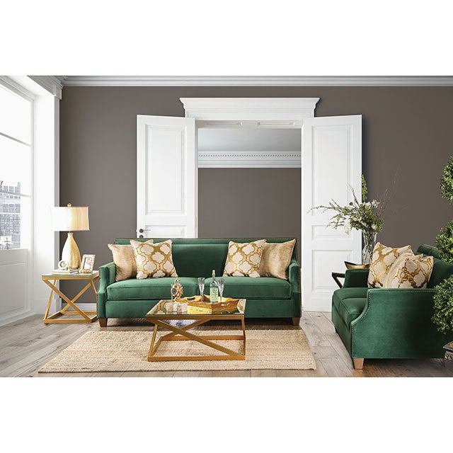 VERDANTE Emerald Green/Gold Love Seat