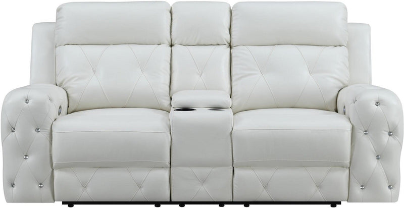 Global Furniture U8311 Power Console Reclining Loveseat in White image