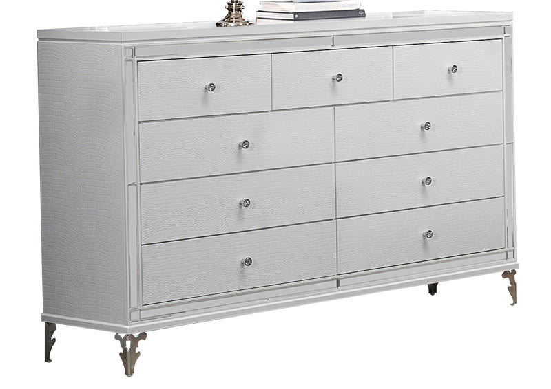 Global Furniture Catalina 9 Drawer Dresser in Metallic White image