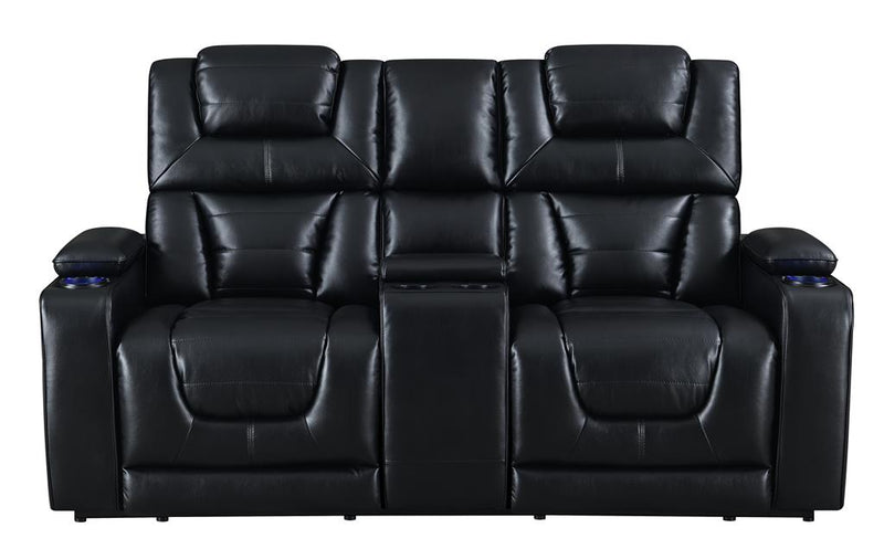 Global Furniture U1877 Power Console Reclining Loveseat w/ Power Headrest in Blanche Black image