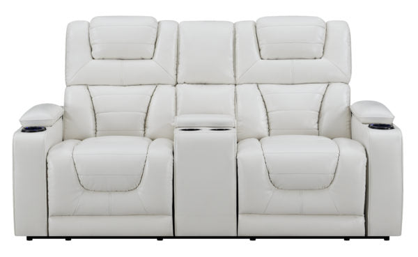 Global Furniture U1877 Power Console Reclining Loveseat w/ Power Headrest in Blanche White image